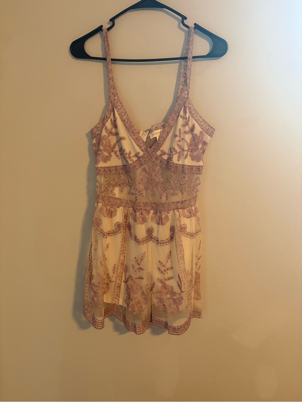 Honey Punch Ivory Chemise with Mauve Floral Embroidery